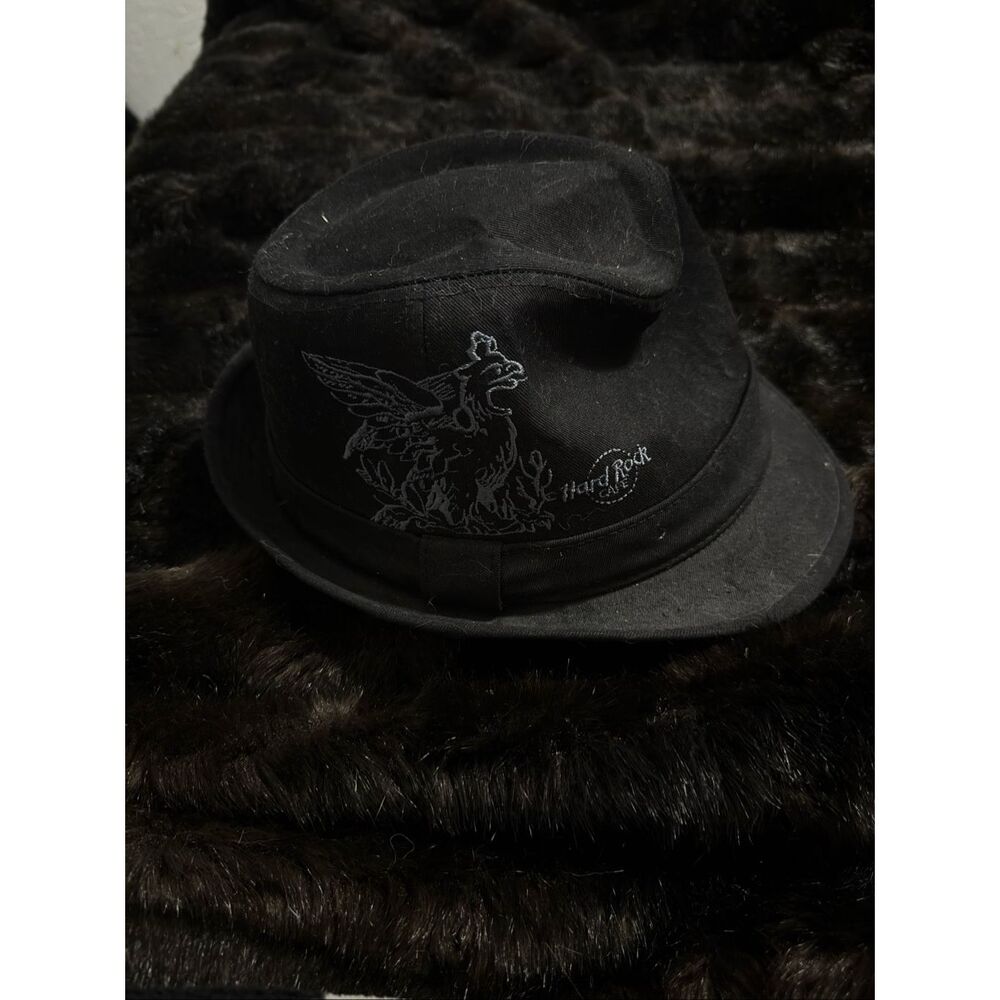 Hard Rock Cafe Hat Fedora Mens One Size Black Skull Lining Nashville Studs